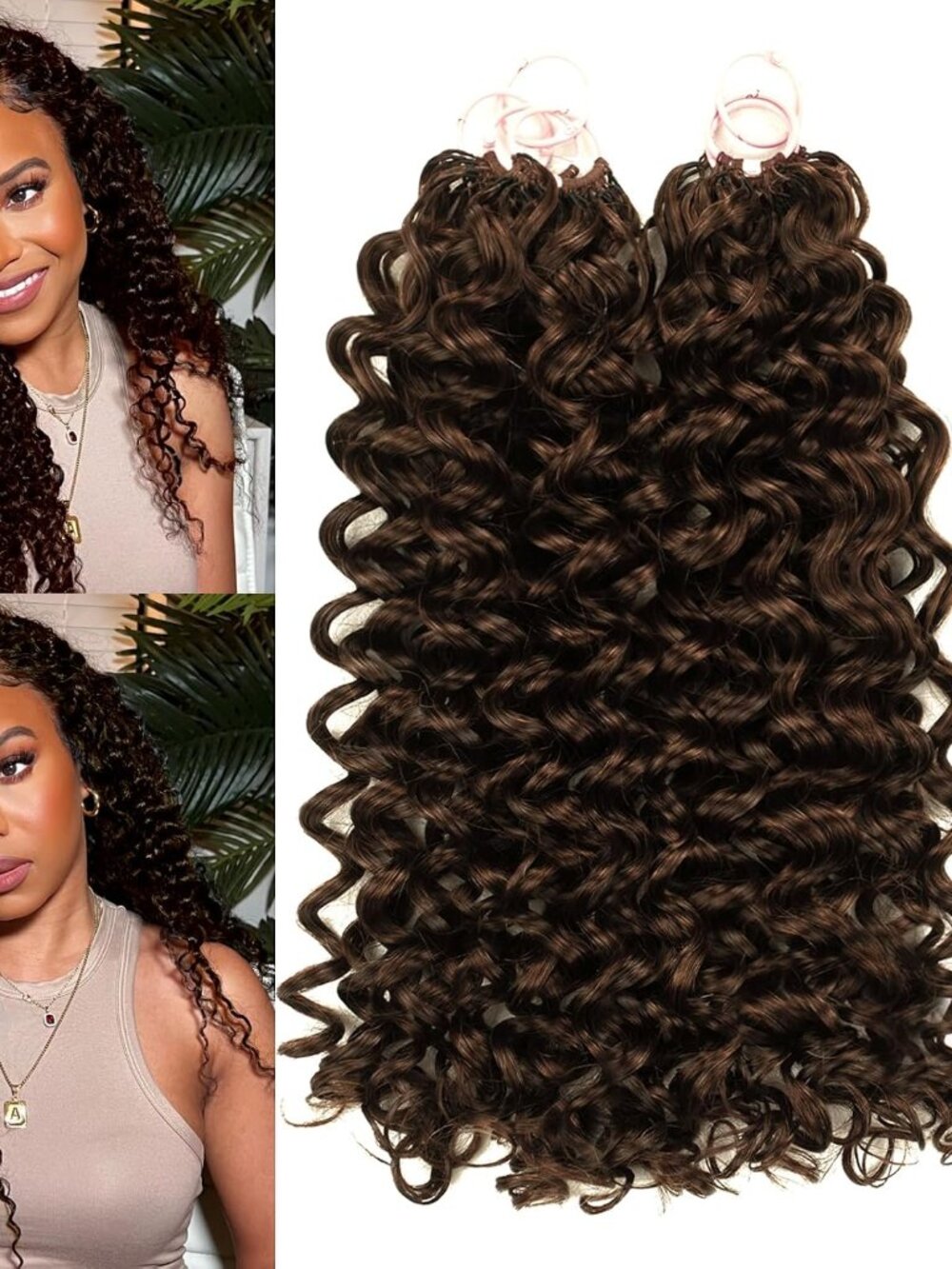 22" Dark Brown 100% Human Hair 120g Deep Wave Crochet Hair Extensions
